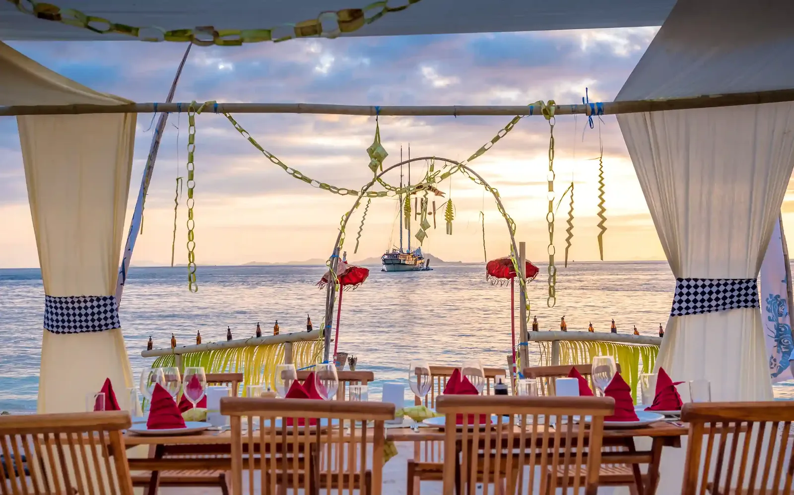 Menus, beach setups and celebrations are quoted per request.